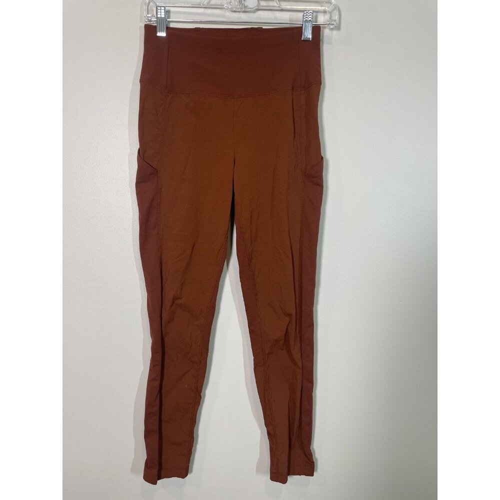 Athleta Trekkie Hybrid Crop Womens Size 0 Cognac Brown Leggings Workout‎